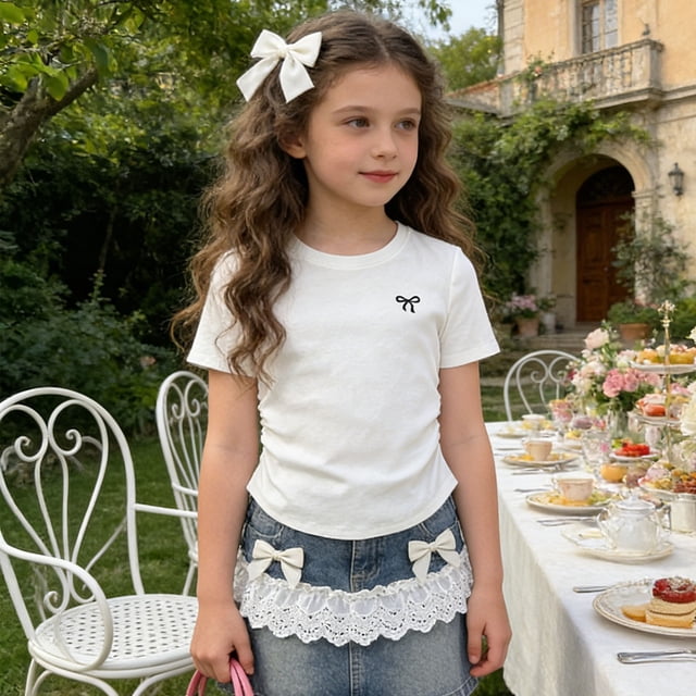 T-shirt pour Filles à Col Rond, Manches Courtes, T-Shirts d'Été pour Garçons, Ensembles pour Filles 2T