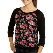 Juniors' 3/4 Raglan Sleeve Sweatshirt with Banded Bottom