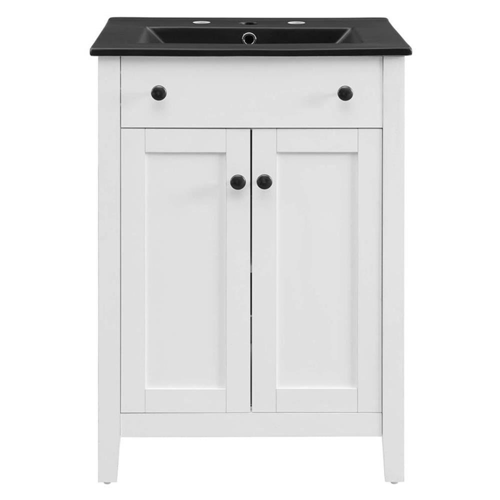 Modway Nantucket Modern Wood/Ceramic Bathroom Vanity in White/Black