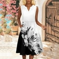 thumbnail image 4 of WTOBBY Women's Vintage Floral Print Summer V-Neck Casual Dress Sleeveless Pleated Ruffle Hem Dress for Garden Parties and Tea Events,BlackXL, 4 of 5