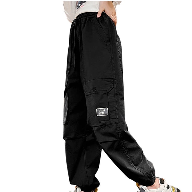 Odeerbi 8-14 Años Niñas Pantalones Cargo Deportes Pantalones Jogger Casual Color Sólido Pantalones de Pierna Recta