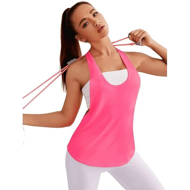 Women's Workout Yoga Tops Sheer Mesh Gym Exercise Shirts Flowy Tank Top 