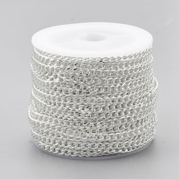 304 Stainless Steel Curb Chains Twisted Chains Unwelded with Spool Silver color Plated 4.5x3x0.8mm about 32.8 Feet(10m)/roll