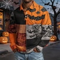 thumbnail image 7 of GrmtClth Halloween Long Sleeve Golf Polo Shirts For Men Classic Lapel Collar Retro Crack Pumpkin Bat All Over Graphic Soft Stretch Breathable Holiday Party Casual Tops Saffron L, 7 of 7