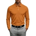 thumbnail image 2 of Mens Polo Shirts Long Sleeve Casual Solid Stylish Dry Fit Performance Designed Collared Golf Polo Shirts for Men Ginger S, 2 of 8