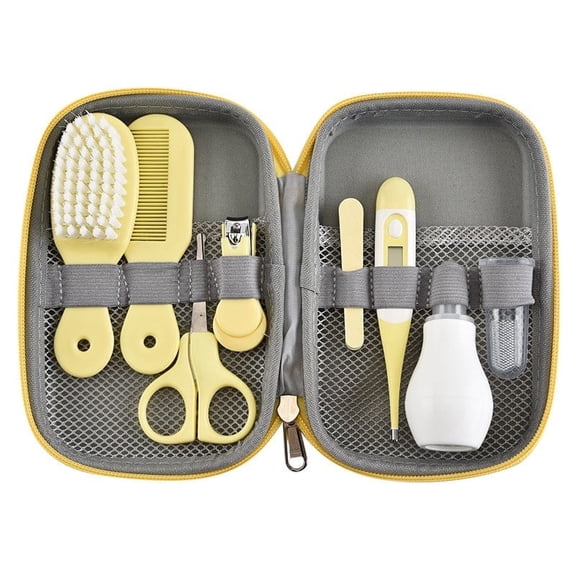 Havilah Grooming Kit – 8 in 1 Hair Styling Brush, Nail Clipper, Nose Cleaner, Finger Toothbrush, Nail Scissors - Yellow