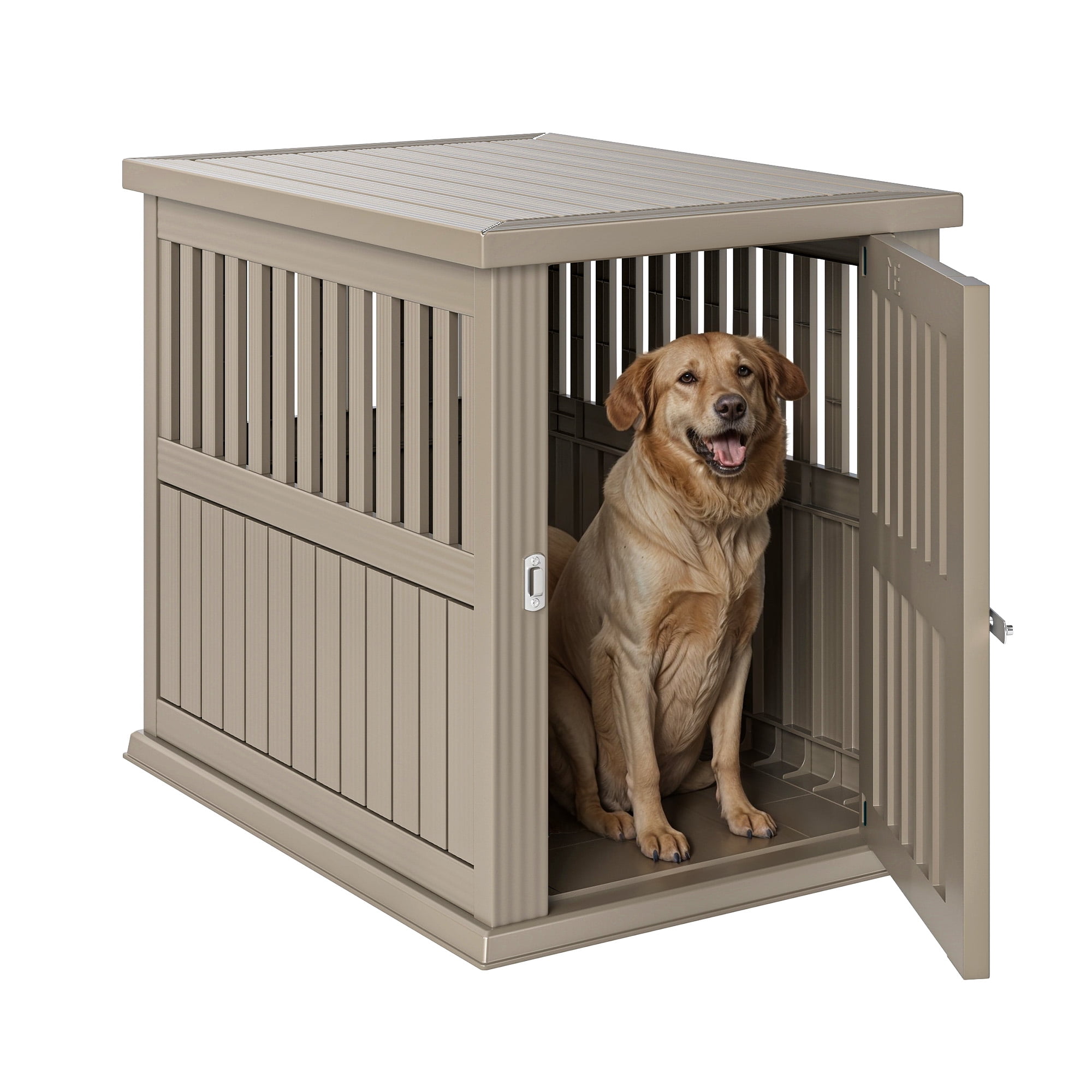 Uforic 30" Plastic Dog Crate for Small and Medium Dogs, Indoor Dog Kennel with Door Latch and Hollow Ventilated Design, Furniture End Table, Brown, 29.3"D x 15"W x 25.5"H