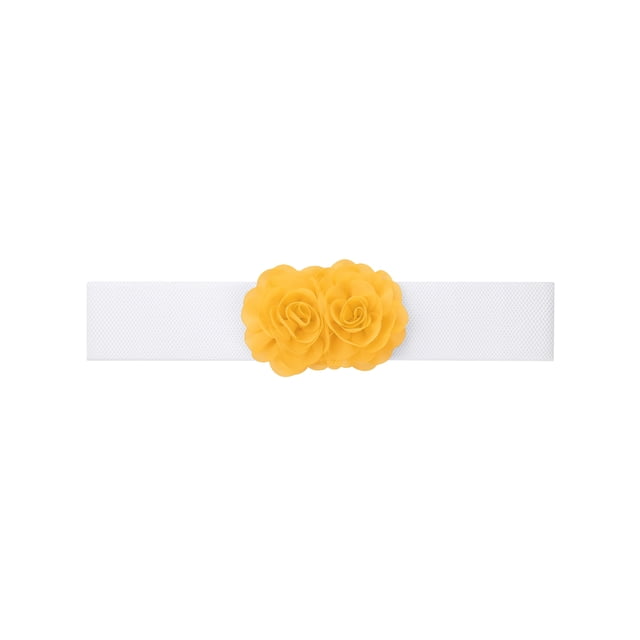 Cinturón elástico ancho de doble flor de chiffon rosa para mujer Inspire Chic, elegante para vestido, 26.8x2.4 pulgadas, amarillo-naranja