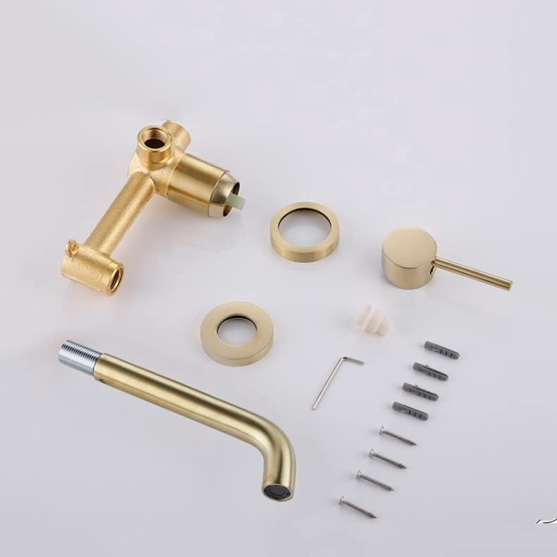Brushed Gold Bathroom Faucet Wall Mount,with 360° Swivel Spout,Hot and Cold,Brass Single Handle Wall Mount Bathroom Sink Faucet