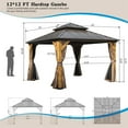 thumbnail image 6 of 12'x12' Hardtop Gazebo with Cedar Wood Frame, Outdoor Wood Gazebo with Galvanized Steel Double Roof, Permanent Metal Roof Gazebo with Curtains and Netting for Patio, Backyard and Lawn(Brown), 6 of 6