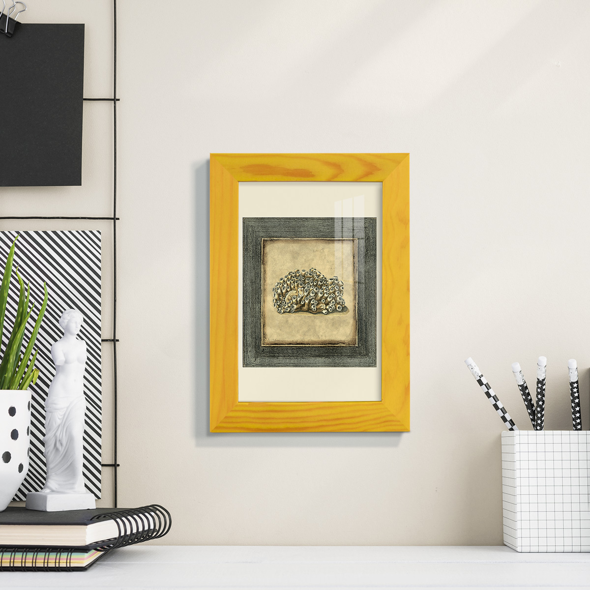 Mini Exotic Coral I (U) - Framed Print w/glass - Sunflower Yellow