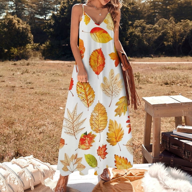 Autumn Harvest Maple Leaves Thanksgiving Sleeveless Dress for Women Clothing Female Women's Summer Skirt