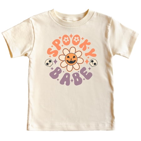 Spooky Babe Daisy Pumpkin Halloween Shirt for Infant and Toddler Youth Girls Natural Shirt 4T