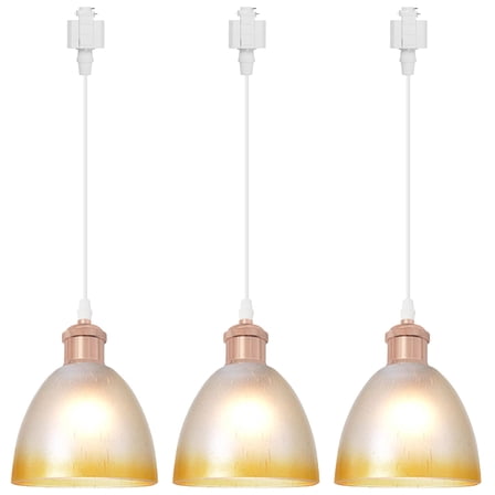 Kiven H-Type track lighting pendants,Modern h track pendant lights with Glass Globe,3-Light Track Lighting Fixture for Kitchen Island Hallway Restaurant,Rose Gold Socket