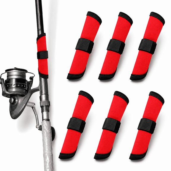 5.9 Inch Fishing Lure Covers Hook Protectors Rod Sleeves for Fishing Poles - 6 Pack Red Oxford Cloth Polyester Lure Wrap for Safe Storage and Angler Safety