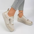 thumbnail image 4 of Rokment Women's Platform Chunky Low Top Fashion Sneakers Vintage Casual Leather Patchwork Zip up Height Increasing Non Slip Tennis Work Shoes Gold Size 6.5, 4 of 7