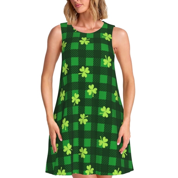 Easygdp Happy St. Patrick's Day5 para Vestido Transpirable de Mujer, Vestido Suelto de Manga Corta con Pliegues y Bolsillos para el Verano
