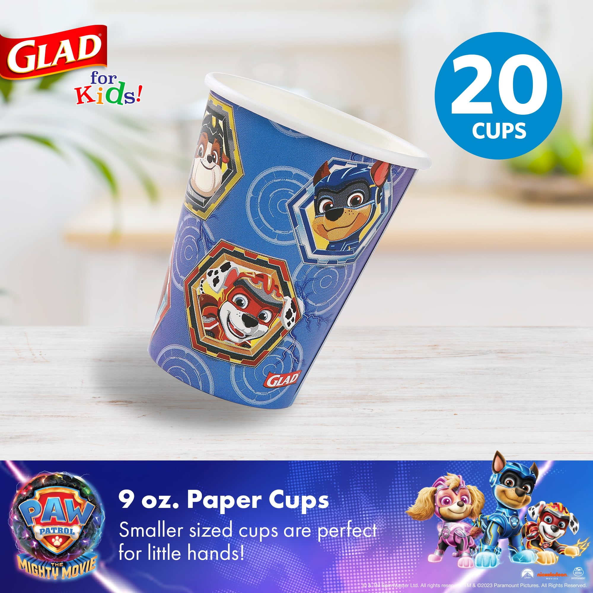 Glad For Kids Paw Patrol Movie Sheild 9oz Paper Cup 20ct