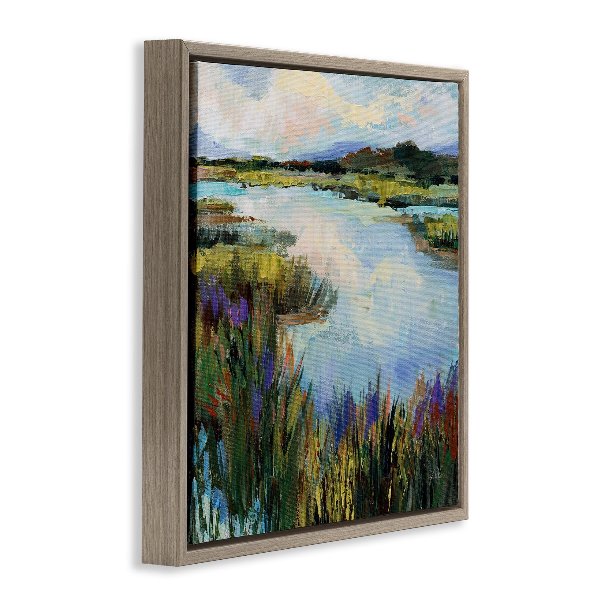 Stupell Industries Rural Stream Nature Landscape Painting Brown Floater Framed Canvas Art Print Wall Art, 25 x 25