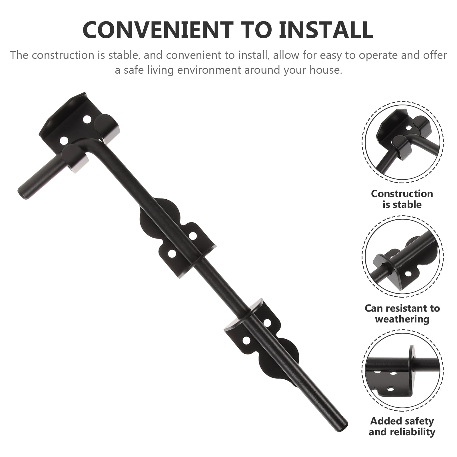 Soimiss Heavy Duty Black Cane Bolt Gate Latch for Wood Fence and Residential Door Hardware