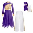 thumbnail image 6 of renvena Girls Praise Dance Dress Long Sleeve Prayer Robe Worship Liturgical with Palazzo Pants Outfit Purple&White 8, 6 of 7