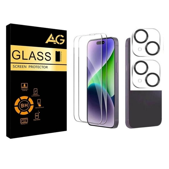 RJ-Merchs 4 Pack - 2x Screen Protector for iPhone 15 with 2x Camera Lens Protector