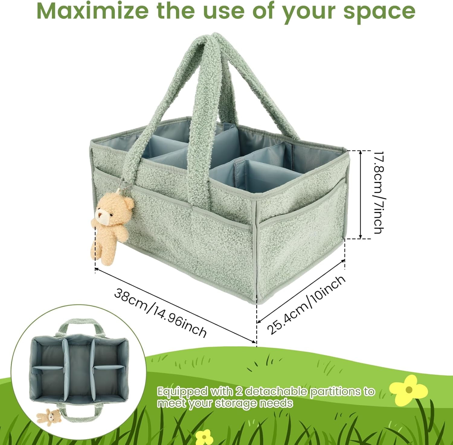 Nappy Caddy Organizer for Baby Changing Table, Portable Diaper Caddy With Removable Dividers/Handle, Newborn Essentials, Nursery Wipes Storage Bag, Gift for Mum, Baby Shower