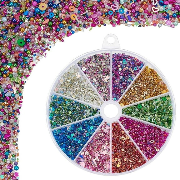 Resin Beads Set 100g Mini Glitter Chip Glass Bead 10 Colors Tiny No Hole Round Beads 1-3mm Water Droplet Bead Fillers