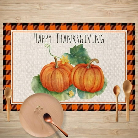 

4pcs Thanksgiving Placemat Fall Harvest Placemat Cotton Linen Printed Placemats Non-Slip Heat Insulation Table Mat Thanksgiving Fall Harvest Dining Table Dish Pad