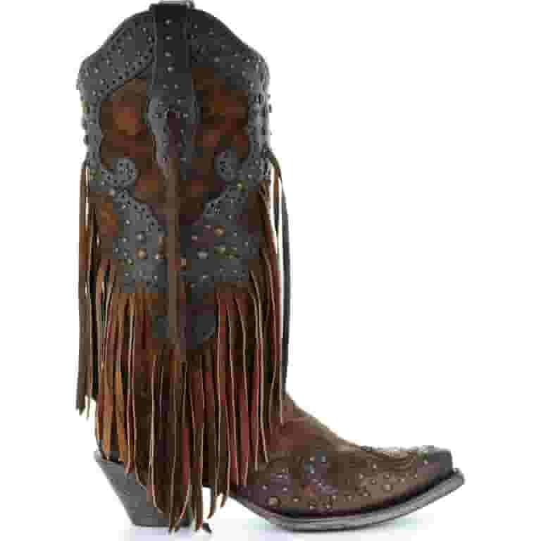 Corral Boots Womens Leopard Print Fringe Snip Toe Cowboy Mid Calf