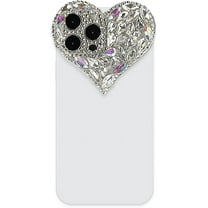 Cute 3D Glitter Case for iPhone 13 Pro, Sparkling Aesthetic Heart Gems Bling Case, Pretty shine Colorful Diamond Soft TPU Bumper Case for Women Girl-iPhone 13 Pro, White