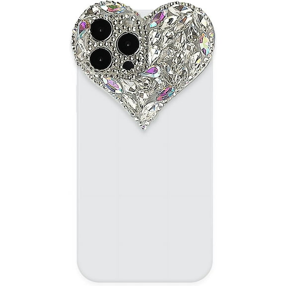 Cute 3D Glitter Case for iPhone 13 Pro, Sparkling Aesthetic Heart Gems Bling Case, Pretty shine Colorful Diamond Soft TPU Bumper Case for Women Girl-iPhone 13 Pro, White