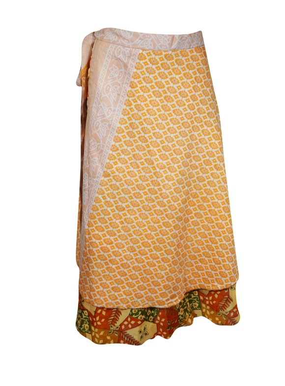 Mogul Womens Travel Fashion Orange Sari Skirt Floral Printed One Size