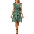 thumbnail image 1 of Vestido Floral para Mujeres Inspire Chic con Mangas de Volante, Cuello en V, Fruncido y Volantes, Vestidos Casual Verde M, 1 of 6