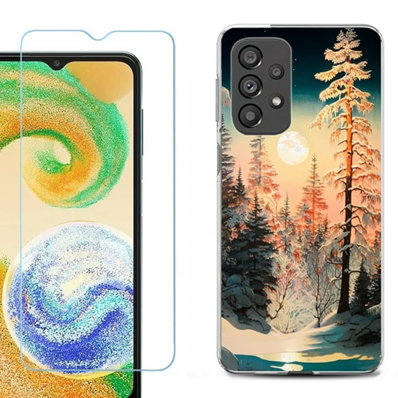 Shockproof Fashion Phone Case for Samsung Galaxy A23 5G, with Tempered Glass Screen Protector, by OneToughShield ® - Winter Pine