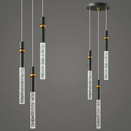 

Kitchen Light Fixtures Ceiling Dimmable LED Modern Black Mini Pendant Light with Bubble Crystal Pendant Lighting for Kitchen Island Bedroom Dining Room (3-Light)
