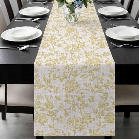 Farmhouse Yellow Table Runner 108 Inches Long, Vintage Flower Leaf Botanical Plant Kitchen Coffee Dining Table Decoration for Home Party Birthday Wedding Home Decor 13x108 Inches