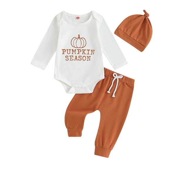 Baby Boys Outfit 6M 12M 18M 24M Long Sleeve Letters Print Romper Elastic Waist Pants Hat Halloween Clothes