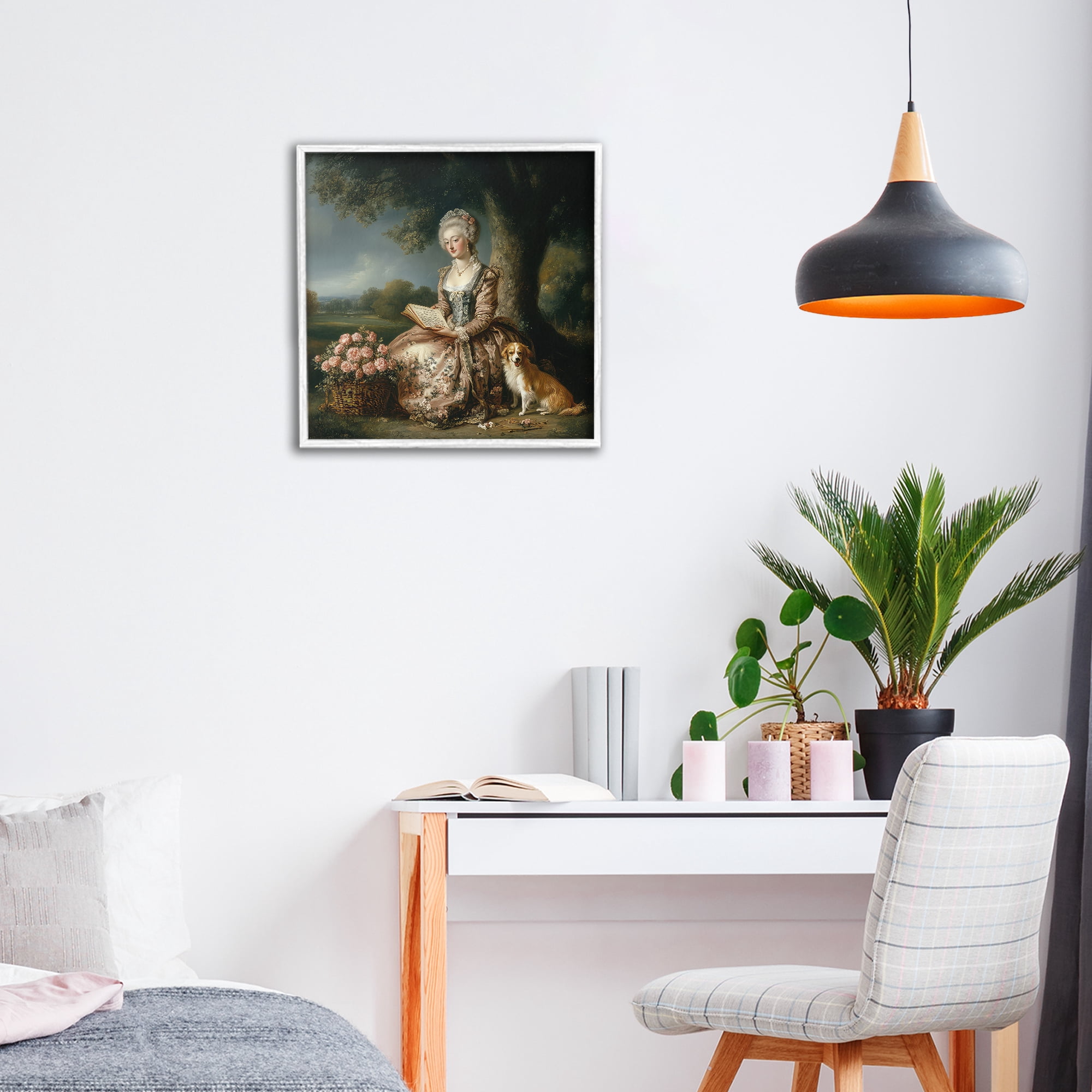 Stupell Industries Rococo Woman with Dog White Framed Giclee Art, design by The Wands Want