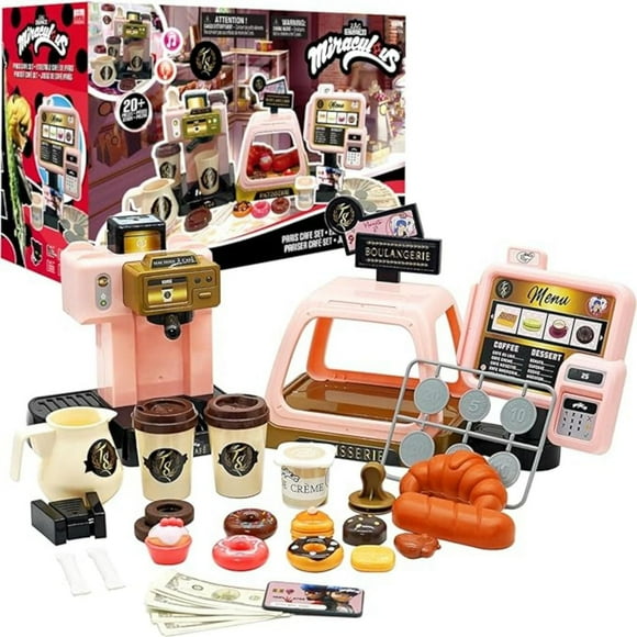Miraculous Ladybug - Paris Cafe Set, Play Coffee Machine and Interactive Cash Register with Sound and Light