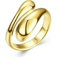 thumbnail image 1 of Anillo ajustable de latón chapado en oro de 18 quilates, talla 7, diseño abierto en forma de lágrima, apilable, sencillo y llamativo para mujer y hombre., 1 of 4