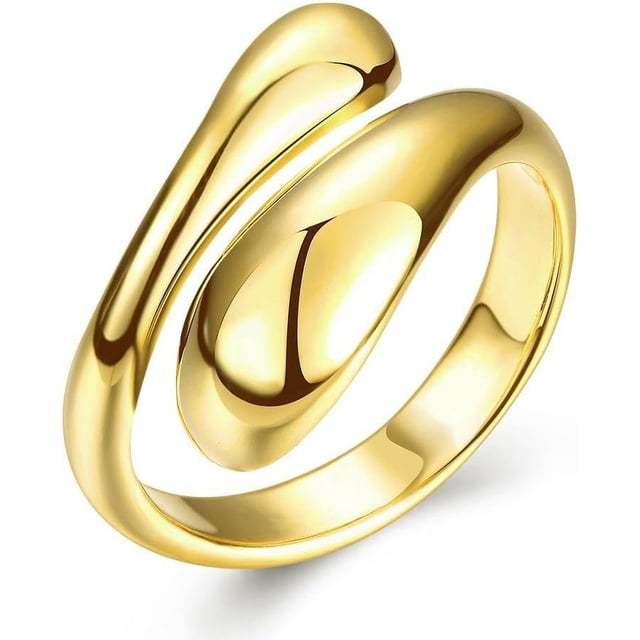 Anillo ajustable de latón chapado en oro de 18 quilates, talla 7, diseño abierto en forma de lágrima, apilable, sencillo y llamativo para mujer y hombre.