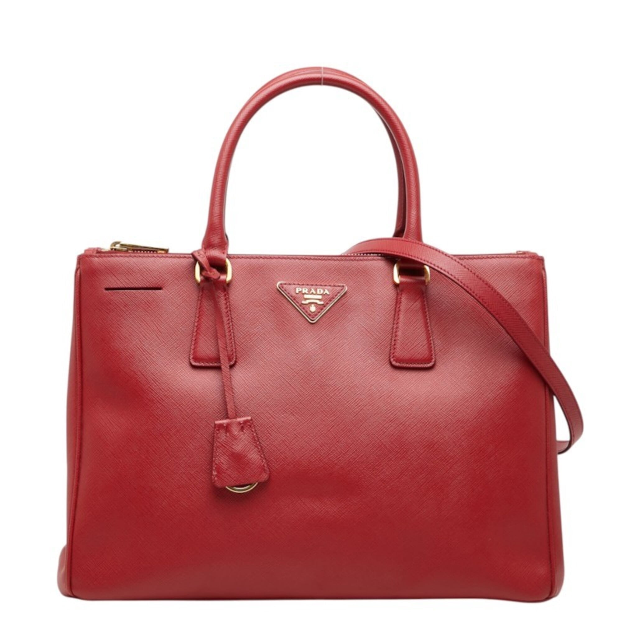 Pre-Owned Prada Triangle Logo Plate Handbag/Shoulder Bag 2-Way Red Gold ...