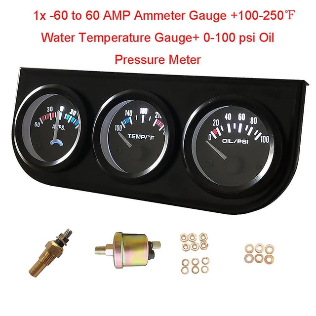 2' /52mm Triple Kit Oil Pressure Gauge + Oil Temp Gauge + Water Temp Gauge + Voltmeter 3 In1 Car Meter With Sensor