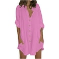 thumbnail image 3 of Dazajoo Women's Oversized Cotton Linen Button-Down Shirt Long Sleeve Lapel Collar Blouses Casual Solid Color Classic T-shirts Limited Time Deal,Hot Pink,L, 3 of 6