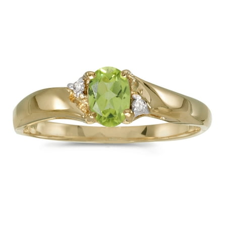 - 10k Yellow Gold Oval Peridot And Diamond Ring