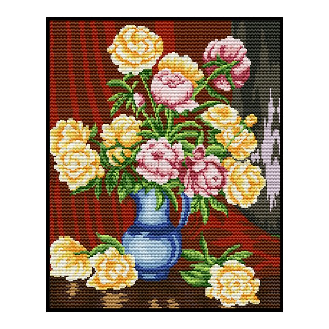 14CT completo punto de cruz pintura al óleo flor estampada DIY bordado (36x44cm) Likrtyny Oficina Multiescena Multifunción