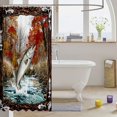 thumbnail image 3 of Manfei Farm Jumping Fish Shower Curtain 72Wx72L, Autumn Forest Bathroom Curtain, Orange Blue Brown, 3 of 5
