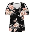 thumbnail image 4 of yoeyez Short Sleeve Shirts for Women Cold Shoulder Round Neck Casual Tops Fashion Floral Print Blouse Women's Tops And Blouses Black M, 4 of 6