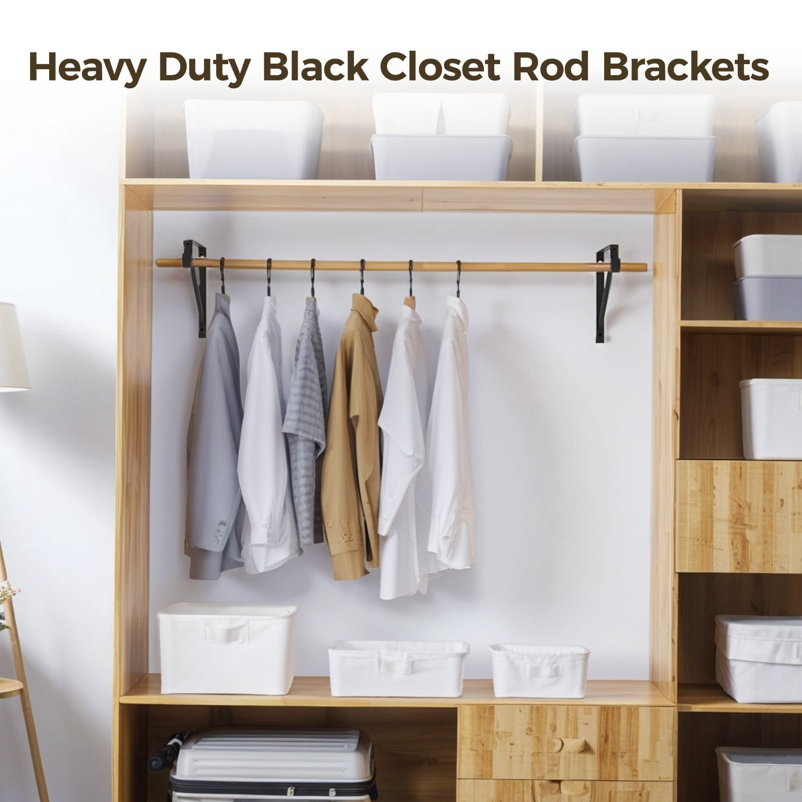 4 PCS Heavy Duty Closet Rod Brackets, Black 11 x 11 Inches Closet Shelf and Rod Bracket Holders for Home and Closet Decor, Wall Mount Closet Shelf Hook Brackets Racks